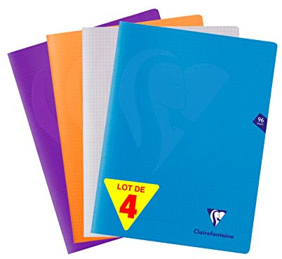 Clairefontaine 293362AMZ - Set mit 4 Heften Mimesys, 48 Blatt, DIN A4+, 24 x 32cm, 90g, kariert, 1 Set, farbig sortiert