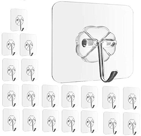 Strong Self Adhesive Hooks, Reusable Wall Hooks for Hanging, Waterproof and Transparent Wall Hooks, Pack Size 20