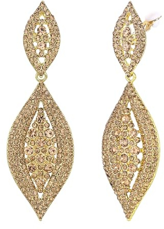 EVER FAITH Damen Ohrclips Hänger Kristall Hochzeit Braut Party Vintage Charm 2 Blatt Ohrringe Clip