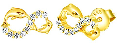 INFINIONLY Boucles d'oreilles pour femmes filles, ensembles de bijoux en argent 925, symbole de l'infini et dauphin mignon, zircon incrusté, or, Cadeau de Noël et d'anniversaire
