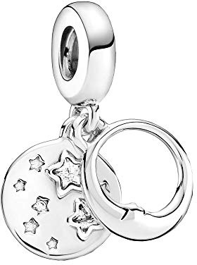 PANDORA Charm Anhänger schlafender Mond und Sterne silber, Zirkonia 799242C01
