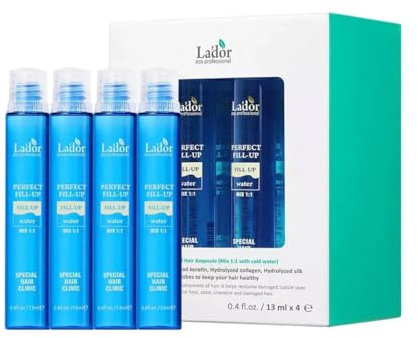 Lador Perfect Hair Fill-Up Professional Salon Care Hair Serum: 4 x 13 ml Ampoules Hair Treatment with Keratin, Protein, Ceramide, Collagen For Healthy Straight Hair