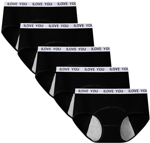 Anntry Culotte Menstruelle pour Filles Adolescentes sous-vêtements Anti-fuites Physiologique en Coton de Protection pour Femmes à la Période Post-Partum (M, 5Noir)