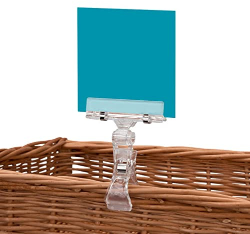Pack 25 Unidades Pinza de Plástico con Sistema Giratorio para Colocar Carteles - Porta Precios Pinza Portaprecios Metacrilato - Porta Precios para Tienda Etiquetas con Pinza - Porta Etiquetas