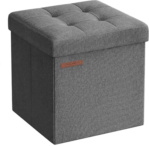 SONGMICS Small Folding Storage Ottoman, 11.8 x 11.8 x 11.8 in