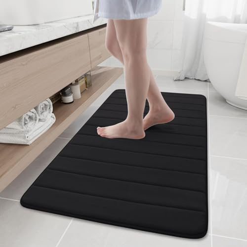 Homaxy Memory Foam Badezimmer Badeteppiche Saugfähige Rutschfester Badvorleger Waschbar Badematte - 61 x 120 cm, Schwarz