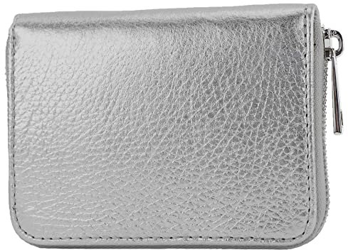 modamoda de - P04 - ital. Damen Portemonnaie Echtleder kurz, Farbe:Silbergrau Metallic