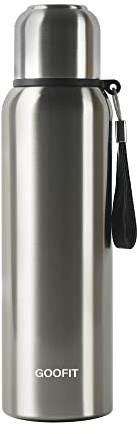 GOOFIT Vakuum Isolierte Edelstahl Wasserflasche, BPA frei, Lecksicher, Geeignet für heißen Kaffee und Tee, Thermoskanne für Sport, Outdoor, Camping, 800 ml (Silber)