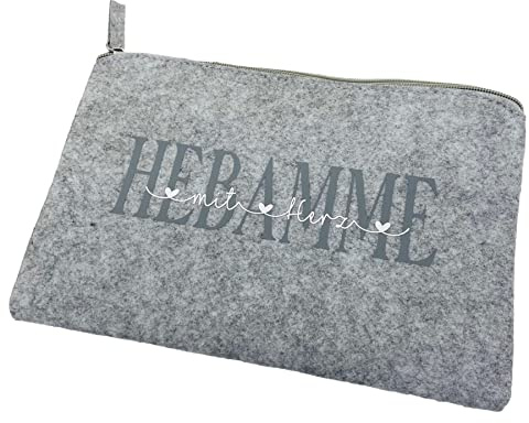 NeLi Hebamme mit Herz Filztasche, Geschenk für Hebammen, kleines Dankeschön hellgrau