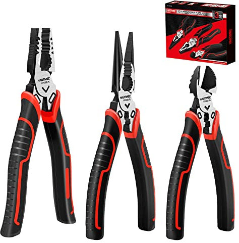 HAUTMEC High Leverage Multi Pliers Tool Set - 8 Needle Nose, 8 Linesman and 6 Diagonal Cutting Pliers - HT0270
