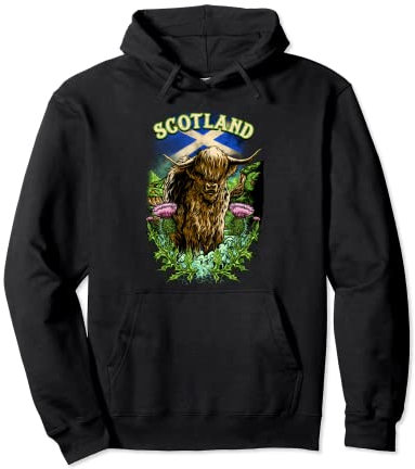 I love Scotland Highland cattle thistle flag Pullover Hoodie