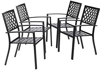 PHI VILLA 4er Set Gartenstühle Wetterfest Terrassenstühle Metall Balkonstuhl Stapelstühle mit Armlehnen für Garten und Außenbereich, Schwarz Stil 2
