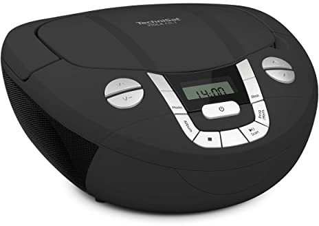 TechniSat Viola CD-1 - tragbarer Stereo CD-Player, Boombox mit praktischem Tragegriff (Radio für Kinder, UKW Radiotuner, Bluetooth-Empfang, 2 x 1 W RMS-Leistung, Netz- und Batteriebetrieb) schwarz