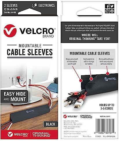 VELCRO Brand | Mountable Cable Sleeves Roll | Cable Tidy | Perfect Desk Organiser for Cable Management | 30cm x 14.6cm | Black