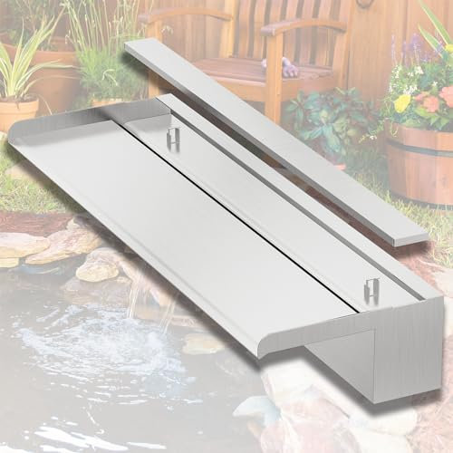 LONGRUNNEW Pond Waterfall Blade Kit, 60cm Stainless Steel Pool Fountain with Accessories, Width 20cm Spillway Water Feature Waterfall Cascade for Garden Patio Pond Decoration