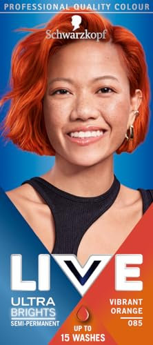 Schwarzkopf LIVE Ultra Brights Vibrant Orange Semi-Permanent Hair Dye 085, Orange Hair Dye for Bright or Pastel Orange Hair Colour, Vibrant Colour Lasts up to 15 Washes