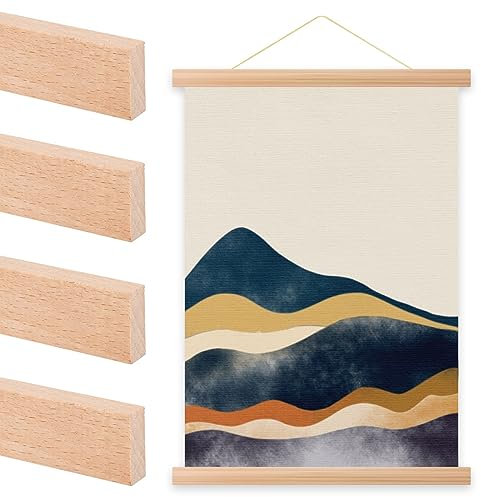 Magnetisch Posterschiene, Magnetische Posterrahmen Mit Lanyard, Magnet Magnetische Holz Poster Aufhänger, Holz Posterleiste, Posterleiste Posterleisten Posterschiene für Wandbilder (Buche 31cm)
