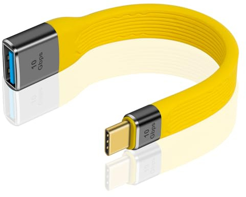 Duttek Short USB Extension Cable Yellow, 10Gbps USB A Female to USB C Male Flat Cable 60W for MacBook, Laptop, Tablet, Phone, Google Pixel, Power Bank - 13cm