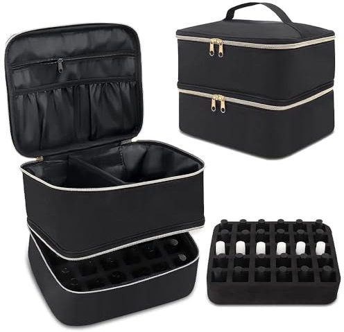 LIMITADA Borsa Porta Smalti Professionale, Organizer Smalti per Unghie, Doppio Strato Borsa per Smalti per 30 Flaconi (15 ml - 0,5 fl.oz) e Strumenti Manicure, Scatola da Viaggio per Smalti - Nero