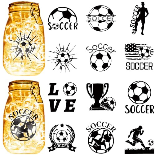 CREATCABIN 12 pz Sagome di Calcio Decorazioni per Barattoli di Vetro Taglio Laser Trofeo di Calcio in Cartone Amore Scrapbook Ritagli Fustellati in PVC per Creare Barattoli di Lanterne Pittura 10x9cm