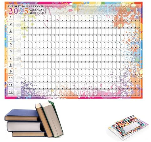 Teksome Kalender Poster für Klassenzimmer | 2025 Faltbarer Kraftpapier Kalender für Wand - 365 Tage Jahreskalender, Multifunktionaler Querformat Wandplaner für Zuhause Unternehmen Schule