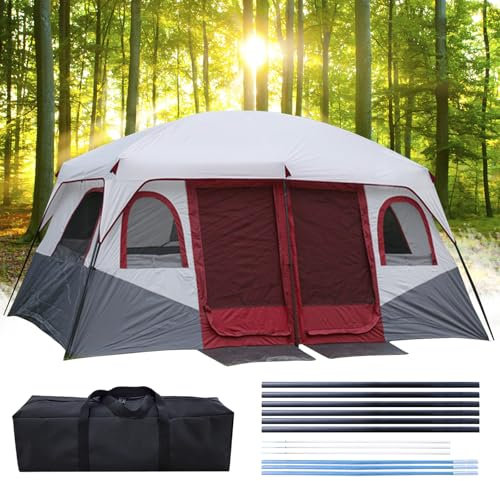 Kzuaksbe Zelt Tent Camping Campingzelt Festival Zelt wasserdicht Winddicht großes Zelt mit stehhöhe Familienzelt für 4 bis 12 Personen 4 * 3m (A)
