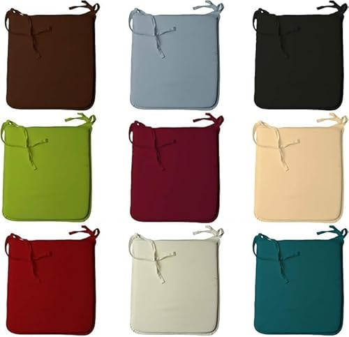 Set of 6 Chair Seat Cushion Pads with Ties (37 x 42 cm) Solid Plain Removable Cover Foam Dining Chair Cushion Seat Pads for Indoor Home Office Kitchen Patio Garden (Cream)