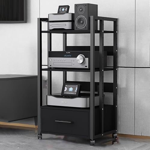 Elitix HiFi Rack Plattenspieler-Audioschrank mit Schubladen und Gleitrollen, Audio-Rack-Regal-Organizer für Onkyo-Receiver, Gerätekonsole, AV-Komponentenständer(B,L)