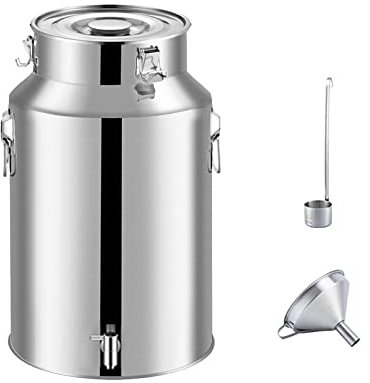 Stainless Steel Milk Churn Can Jug Canister with Spigot Dispenser - Sealed Milk Cream Transportation Container with Funnel and Wine Spoon Milk Tank