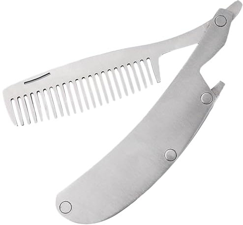 1 Pcs Pettine per Barba Pieghevole,Pettine Pieghevole per Uomo,Pettine per Capelli e Barba in Acciaio Inox,Pettine Pieghevole di Barba,per Pettinare e Acconciare Quotidianamente Capelli,Barba