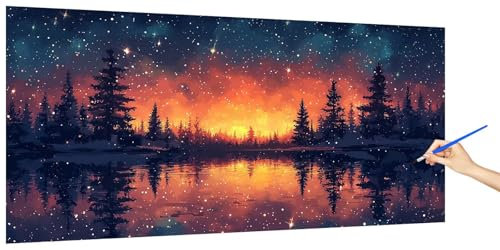 Pintar por Numeros Adultos Paisaje, Pintar por Numeros Niños Cielo Estrellado Kit, Cuadros Paint by Numbers Colorear Manualidades Adultos Kit, DIY Pigmento Acrílico óleo Lienzos Decor 40x20cm O-2