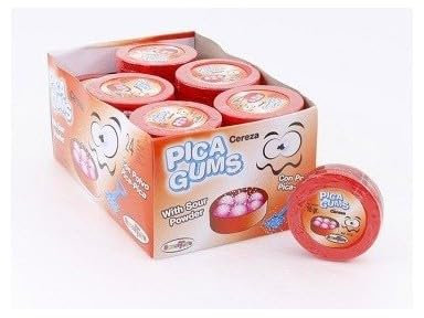 Chicles con Pica Pica Pica Gums Estuche de 24 unidades (Caja, Cereza)