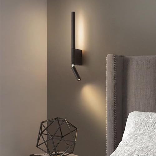 GZZBMY Drehbar Wandleuchte mit Schalter LED Innen Modern Wandlampe Aluminium 3000K/4500K/6000K Leseleuchte Bettlampe Acryl Kreative Lange Wandlicht für Schlafzimmer Wohnzimmer (Schwarz,Warmes Licht)
