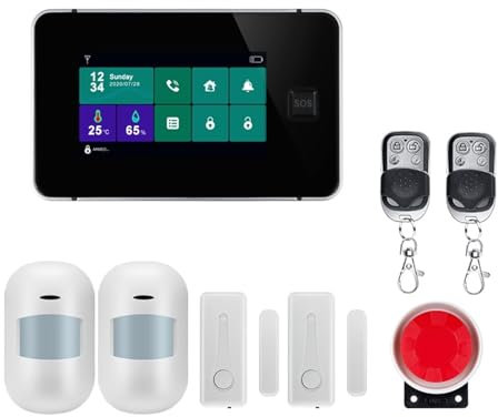 SHEHUALI Kit de Alarma, De Alarma Inteligente For En Casa, De Alarma De Seguridad gsm con Puerta Y Sensor De Humo, Control por Aplicación Inteligente Tuya(W8B2)