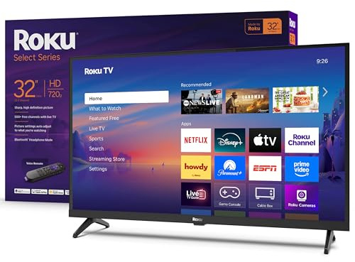 Roku Smart TV – 32-Inch Select Series, 720p HD TV – Roku TV with Voice Remote – Flat Screen LED Television with Wi-Fi for Streaming Live Local News, Sports, Family Entertainment