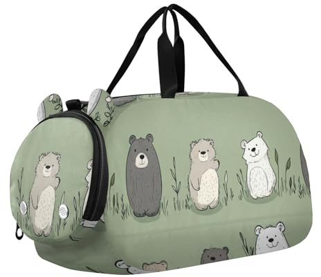 Foiosoh Bear Sage Green - Borsone per bambini, con scomparto per scarpe, leggero, borsa sportiva da viaggio, sport, borsone da viaggio