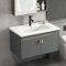 HYANXUE Tocadores de baño, mueble de tocador montado en la pared, lavabo, armario de espejo y lavabo combinado con lavabo de cerámica y grifo (gris, 60 x 47 cm)