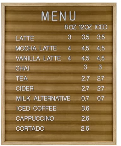 C CRYSTAL LEMON Letter Board 61 × 76 cm – Cappuccino – 966 Felt Letters – Large Letter Board Sign – Menu Board for Restaurant or Food Truck – Board with Letters Changeable – Felt Letter Board
