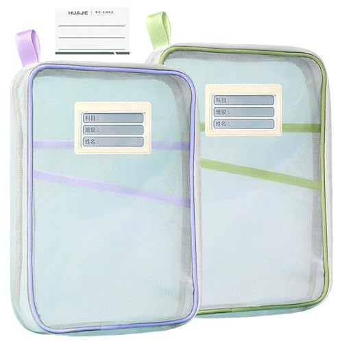 ZenyTra 2er-Set Netz-Dokumententaschen A4 Mit Mehrfachfächern –Typ L Mesh-Taschen Mit Doppel-Reißverschluss Für Büro, Schule & Reise, Leicht & Stabil (Violett + Grün)