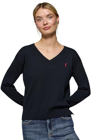 Polo Club Jersey de Punto con Cuello Pico y Logo Bordado para Mujer en Color Azul Marino