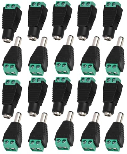 10 Pairs 5.5 x 2.1mm Male and Female DC Barrel Jack Power Connector Adapter Plug, 12V Connectors and DC Connector Set for CCTV Security Camera, LED Strip Lights, Power Supply and DIY Electronics