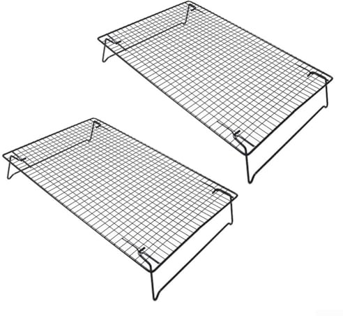 Carbon Steel Cooling Rack with Folding Legs for Cooking Roasting Drying and Grilling with Optimized Airflow Mesh Construction (2Pcs)