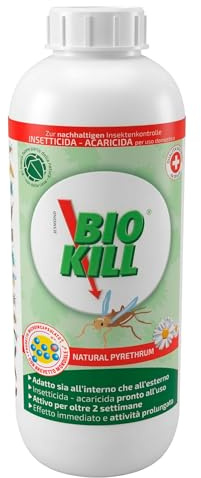Bio Kill Insetticida Formiche da Piretro Naturale Cimici e Acari da 1L | Pronto all'Uso per Esterni e Interni contro Tarli Termiti Tafani Mosche Pulci Zecche
