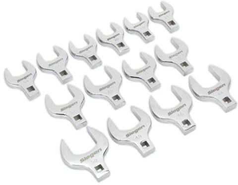 Sealey S01109 Metric Crows Foot Open End Spanner Set, 1/2 Square Drive, 14 Pieces