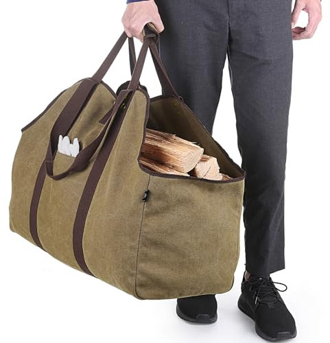 BONTHEE Extra Großer Kaminholzträger Holzkorb Brennholztasche Tragetasche aus Segeltuch mit 2 Griffe