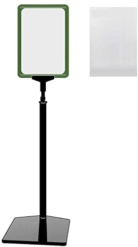 12 Plakatständer DIN A5 Rahmen grün mit U-Tasche, Ständer Kunststoff schwarz, Teleskopständer mit Fuß eckig, Kundenstopper höhenverstellbar bis 68 cm, Aufsteller
