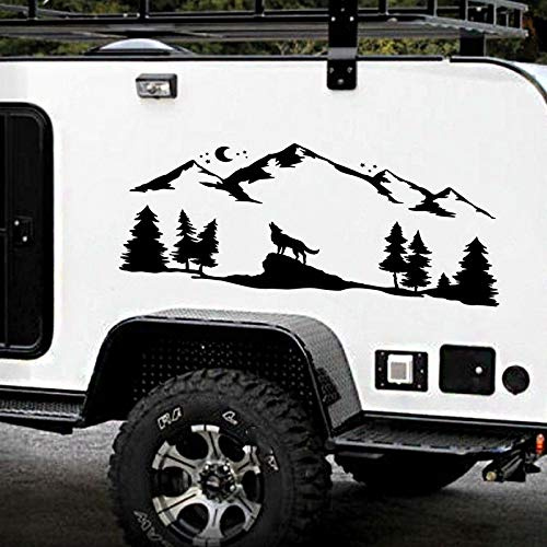 BailongXiao Geeignet für Wohnmobil Offroad namens Wolf Silhouette Auto Dekoration Berg Wald Wald Cartoon Mondschein Auto Aufkleber Aufkleber Wandaufkleber
