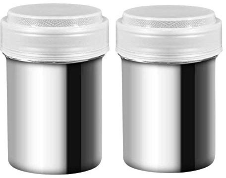 CheungLee 2 Edelstahl Kakaostreuer, Edelstahl Schokolade Shaker Duster Mesh Shaker powder Dosen für Kaffee Kakao Zimt Pulver mit Deckel