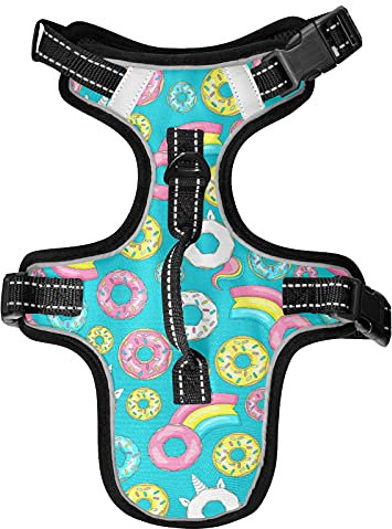 Hundegeschirr Donut Einhorn No Pull Reflektierend Verstellbar Hundeweste Geschirre mit 2 Leinenclips und Easy Control Griff Für Kleine Mittlere Hunde Katzen S