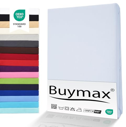 Buymax® Spannbettlaken 180x200cm Baumwolle 100% Spannbetttuch Bettlaken Jersey, Matratzenhöhe bis 25 cm, Farbe Weiß